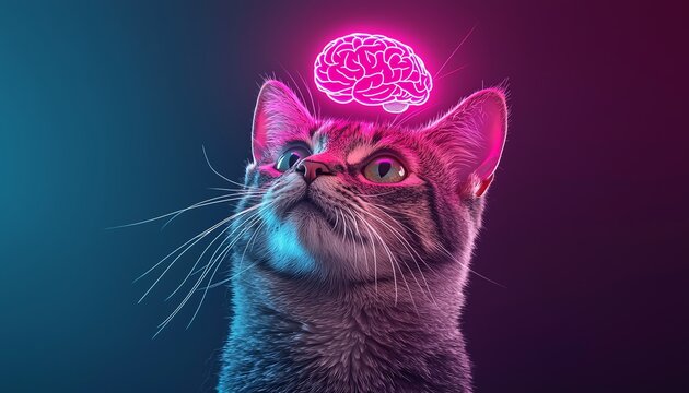 Cat brain illustration showing neuroplasticity in adult felines