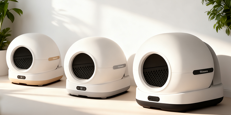 Tikpaws Smart Litter Box in a home setting, showing its modern design and features