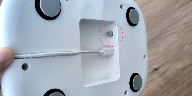 Power switch location with LED indicator